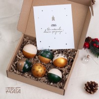 Ръчно изработени коледни играчки – комплект от шест дървени топки